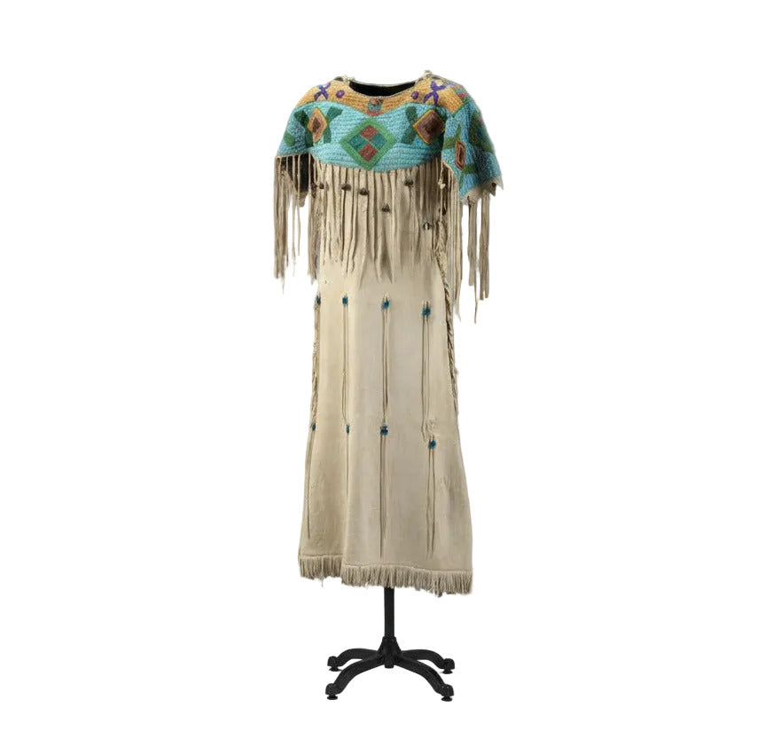 Native American Woman’s Blue Beaded Yoke Dress for Powwow PWYD506