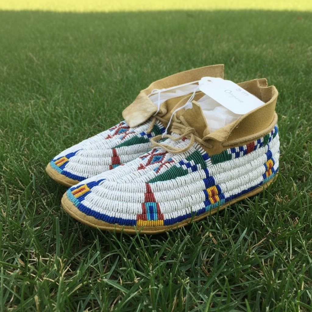 Pair of beaded moccasins on grass