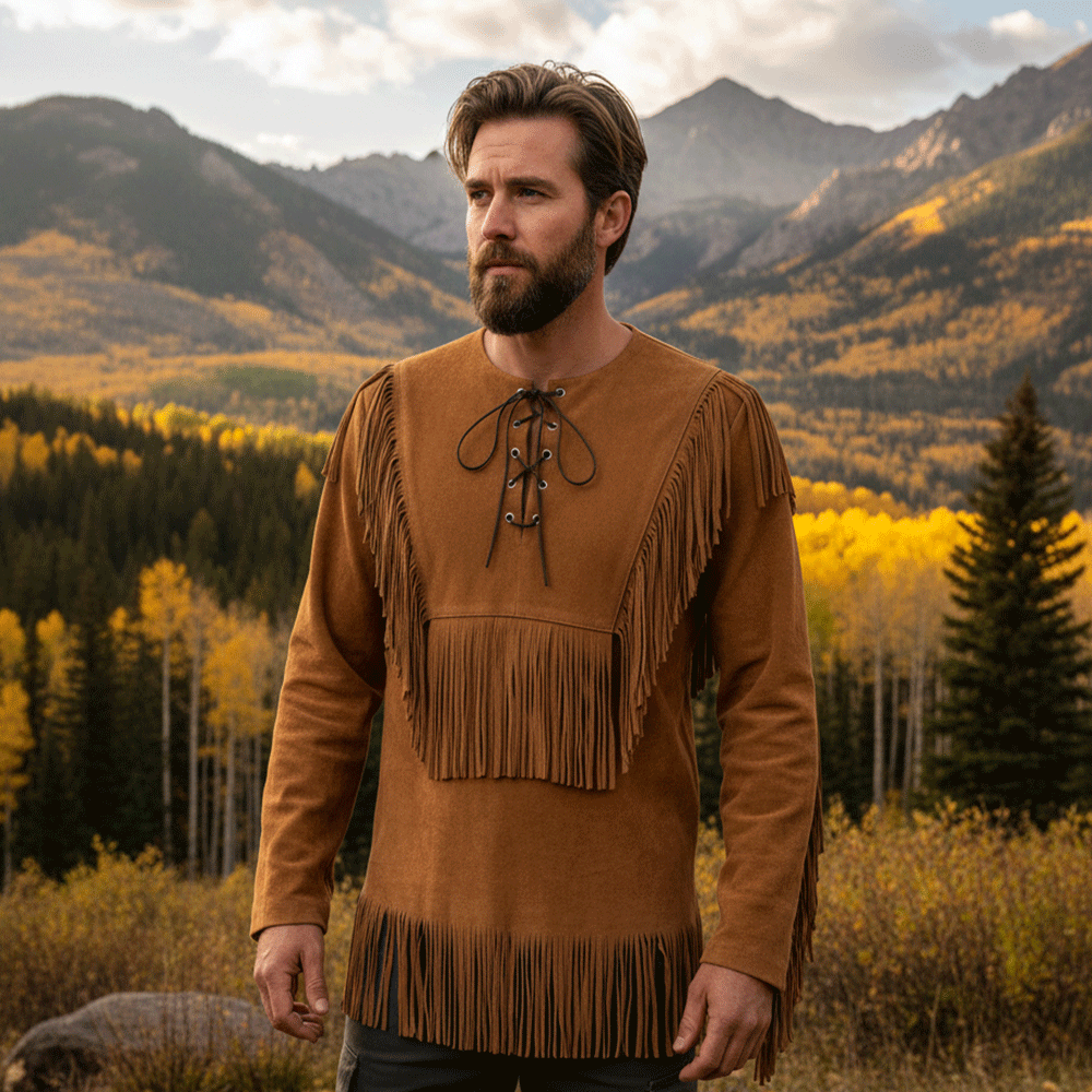 Mountain Man Buckskin Leather Shirt for Men PMS501