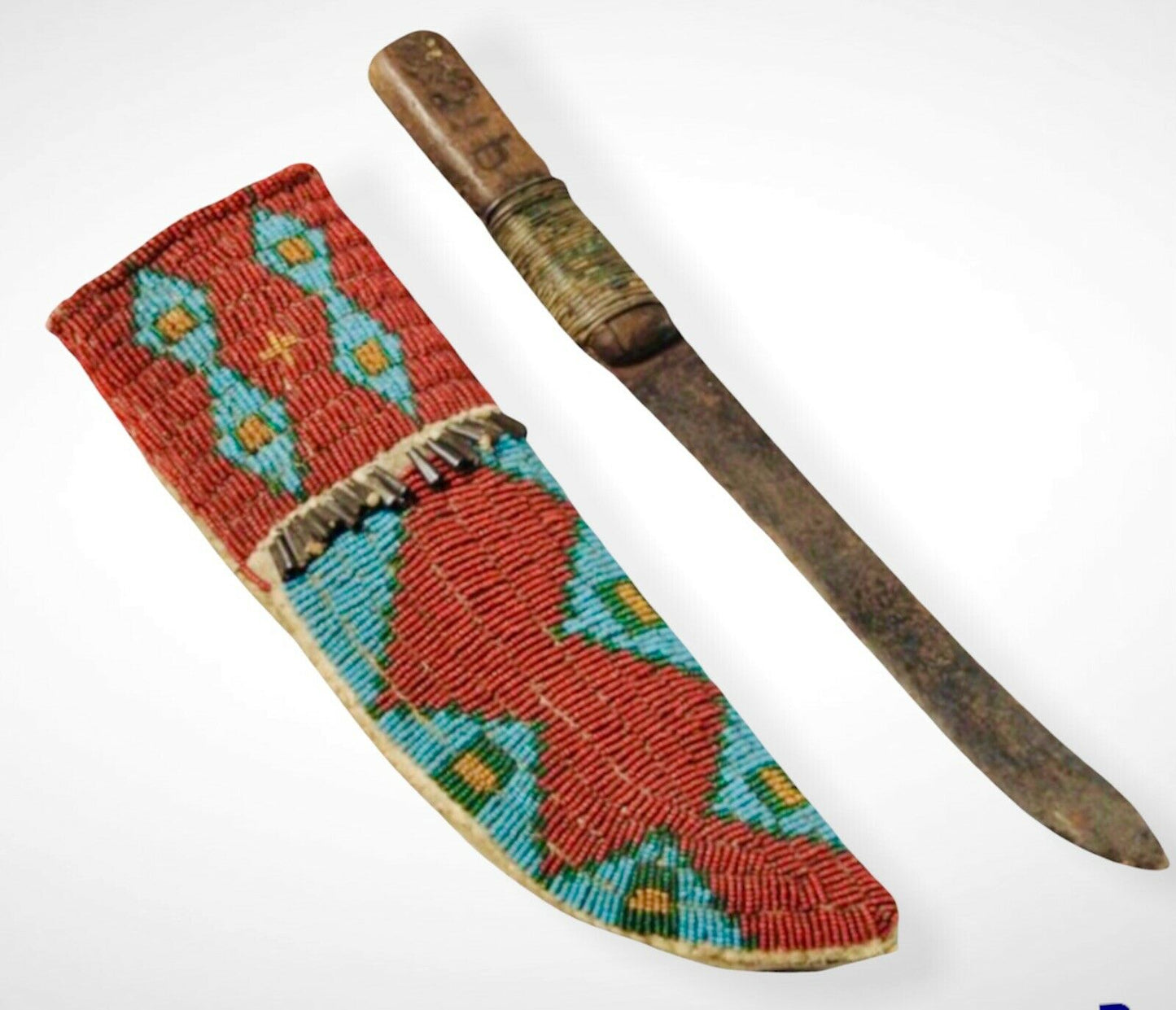 Native American Red Beaded Knife Sheath for Powwow PWKN104