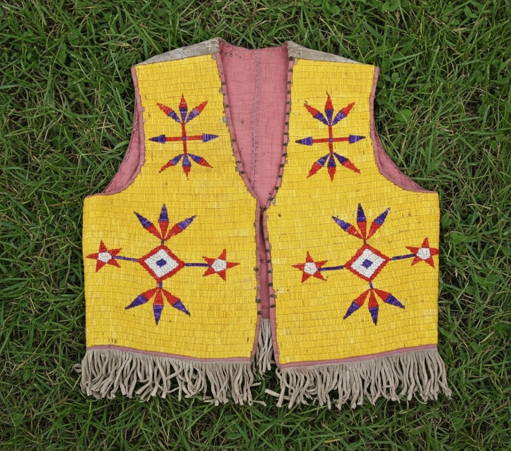Native American Powwow Front Yellow Beaded Vest for Men NFV196