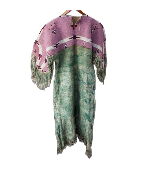 Native American Woman’s Pink Beaded Yoke Dress for Powwow PWYD505