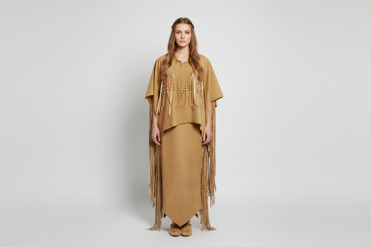Native American Woman Tan Suede Leather Dress I Wedding Dress PWD312 – PowwowRegaliaStore
