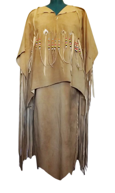 Native American Woman Tan Suede Leather Dress I Wedding Dress PWD312