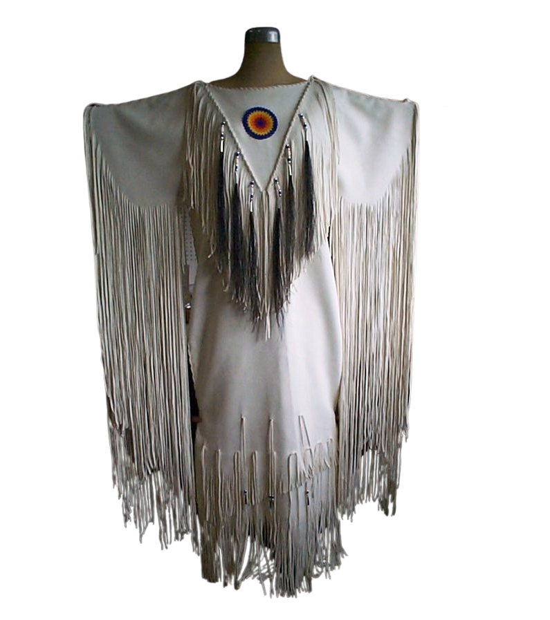 Native American Woman White Leather Dress I Wedding Dress PWD1068