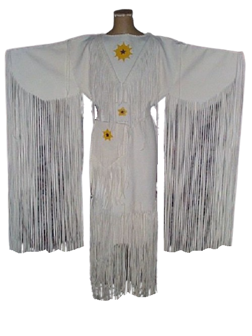 Native American Woman White Leather Dress I Wedding Dress PWD1071