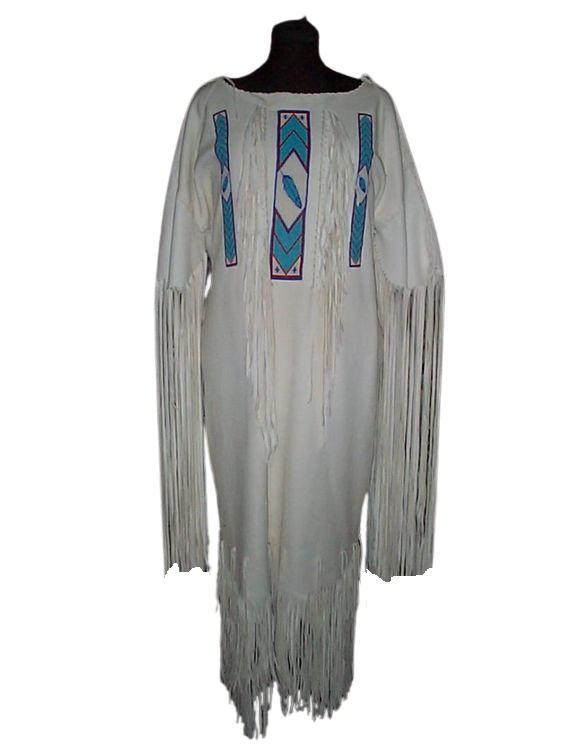 Native American Woman White Leather Dress I Wedding Dress PWD107