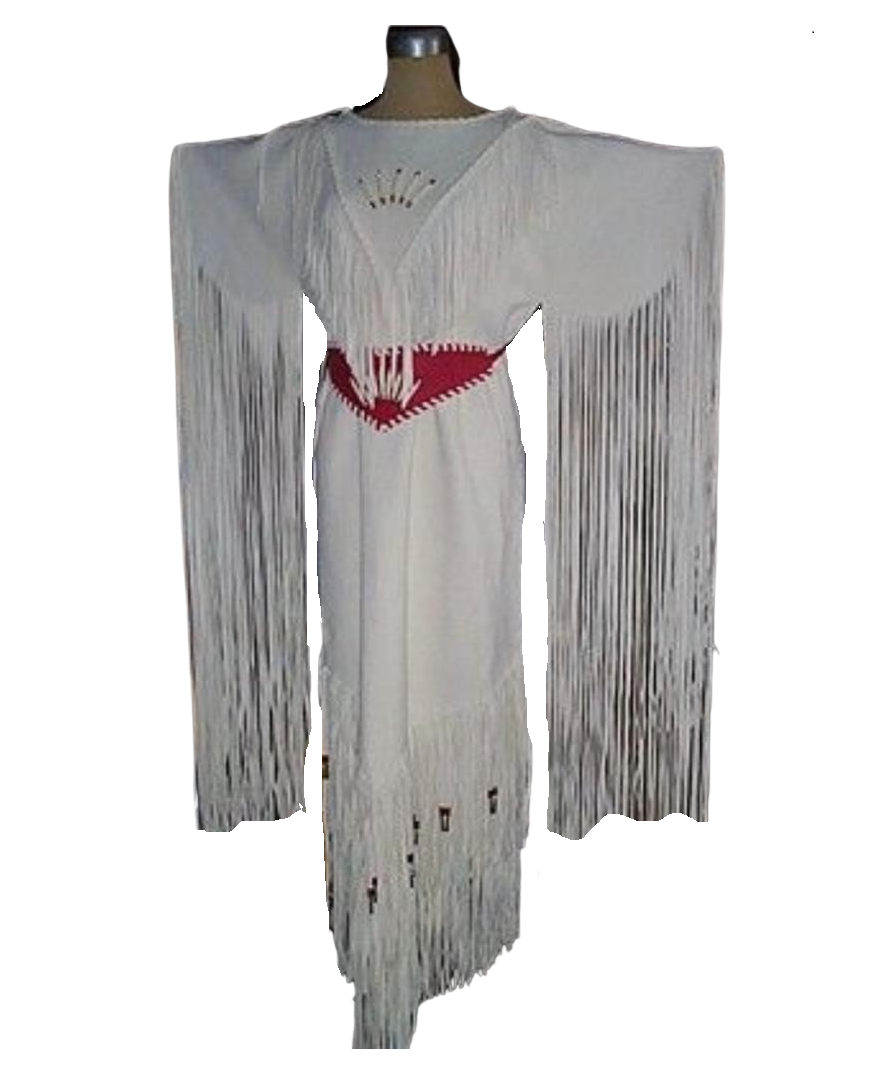 Native American Woman White Leather Dress I Wedding Dress PWD1069