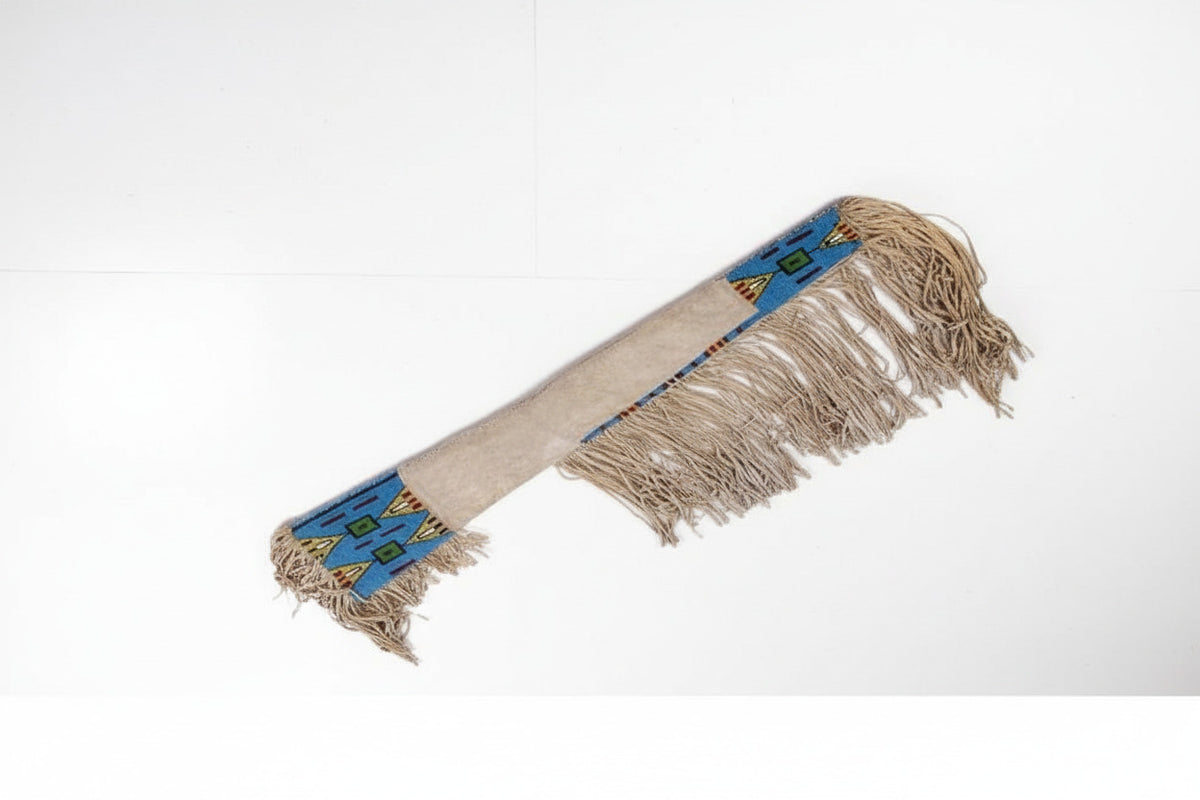  blue Beaded Scabbard Rifle Sheath and fringes on a white background