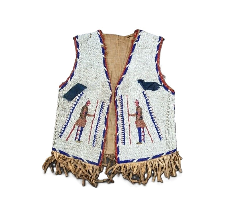 Traditional Native American vest with intricate patterns on a white background