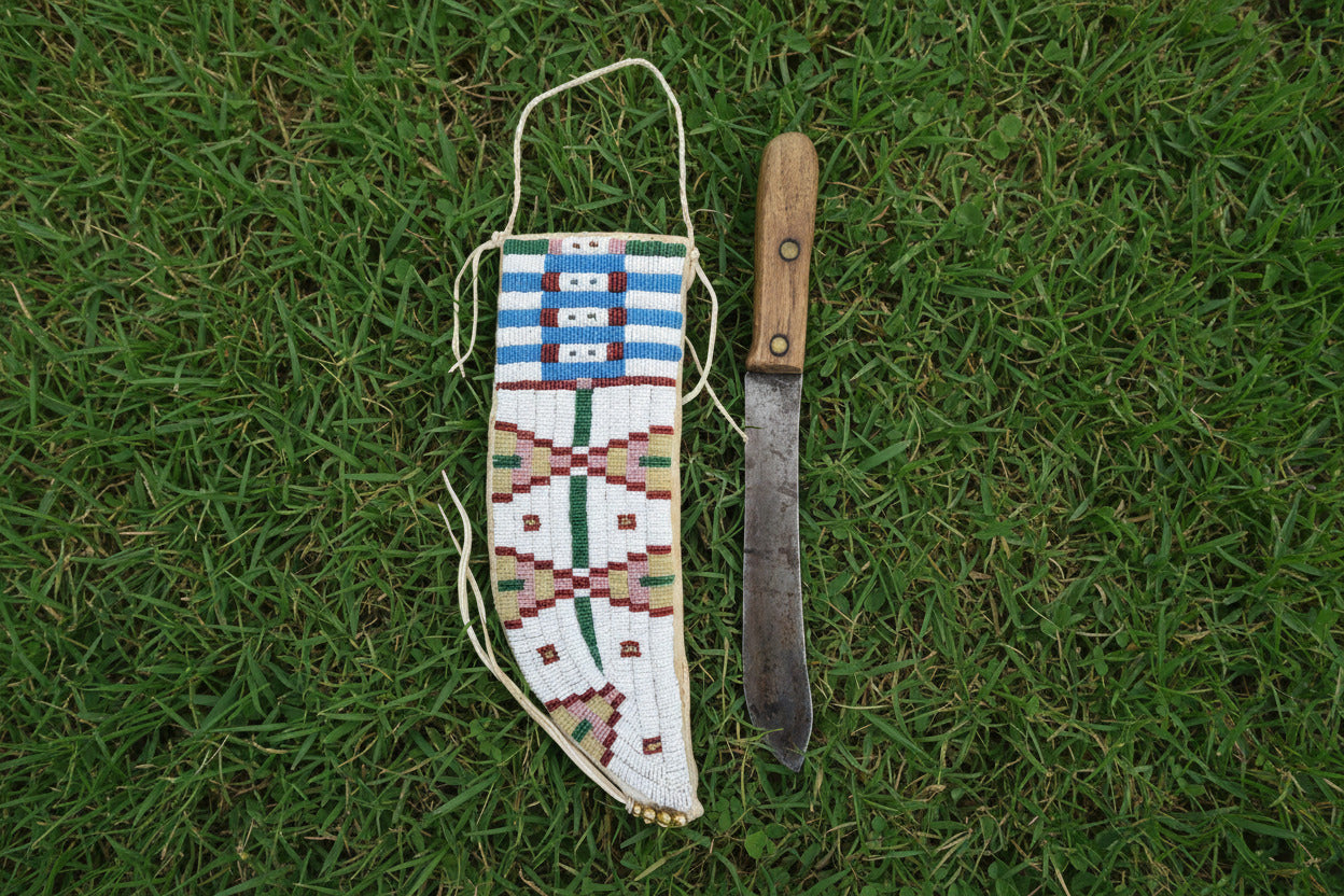 Beaded knife sheath on a white background
