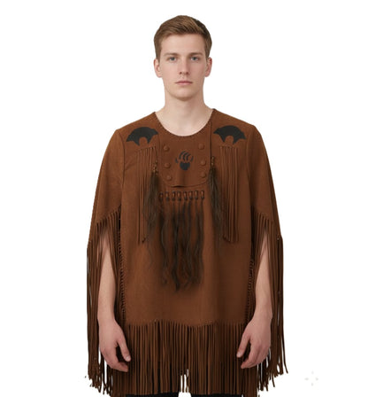 Man wearing a brown fringed Shirt on a white background