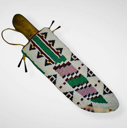 Decorative knife sheath with geometric pattern on a white background