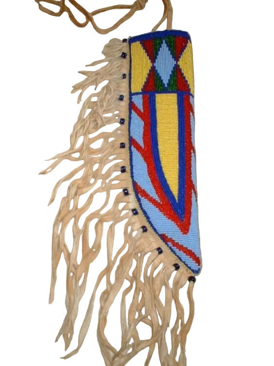 Colorful beaded sheath for knife with fringes 