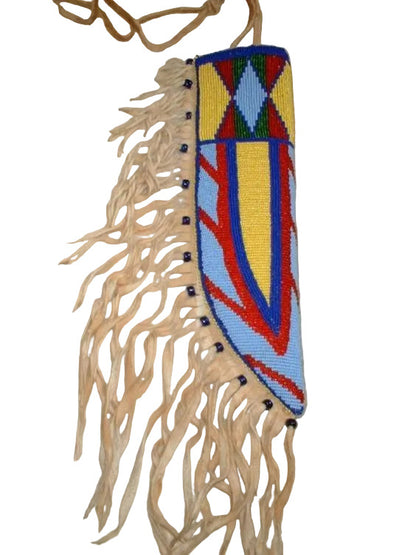 Colorful beaded sheath for knife with fringes 