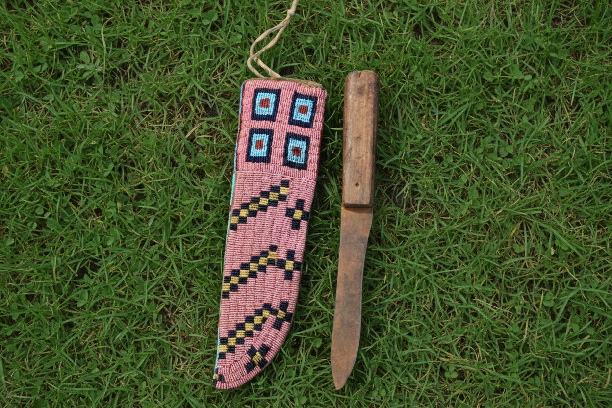 Native American Pink Beaded Knife Sheath
