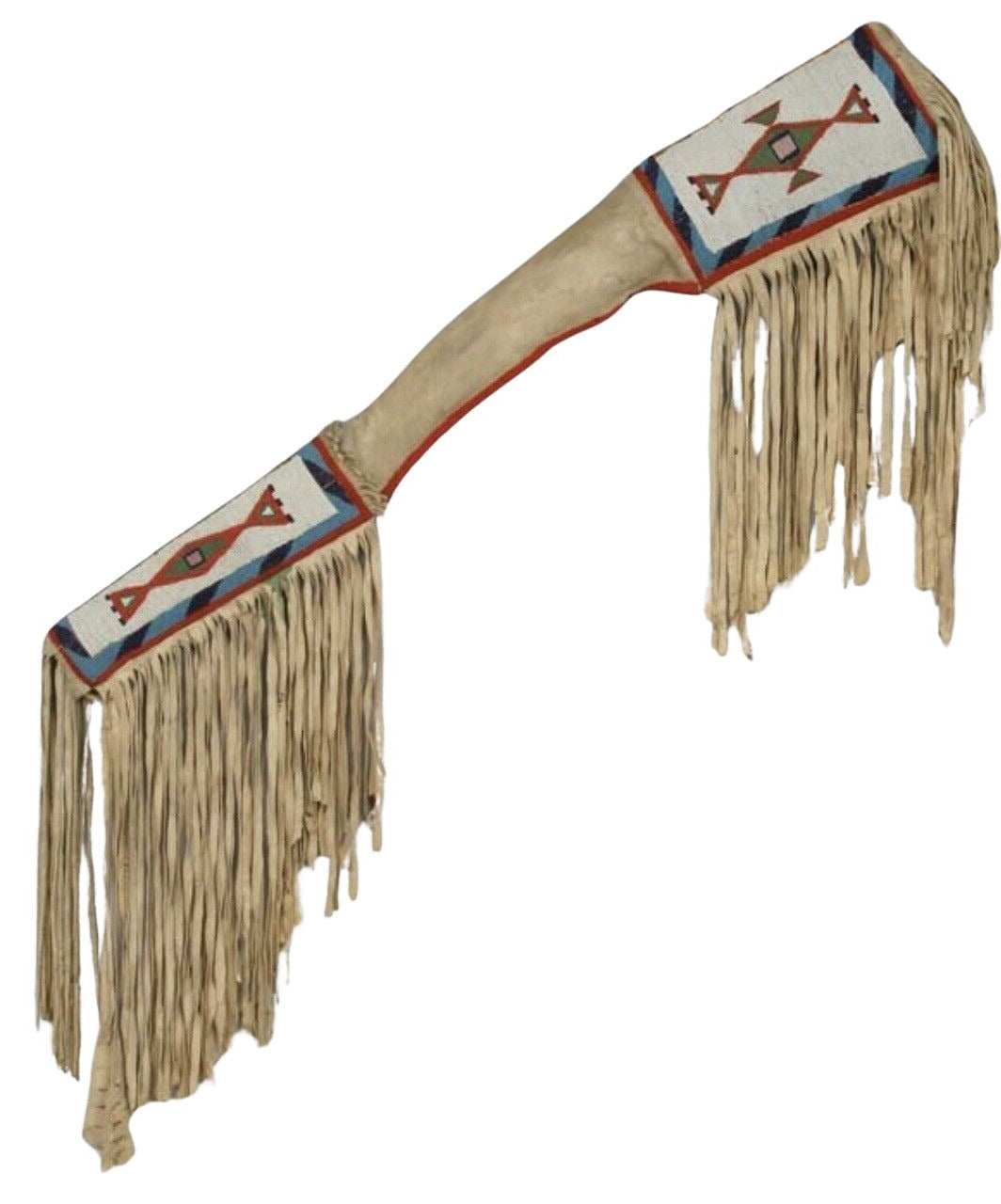Decorative sheath with fringes and geometric patterns on a white background