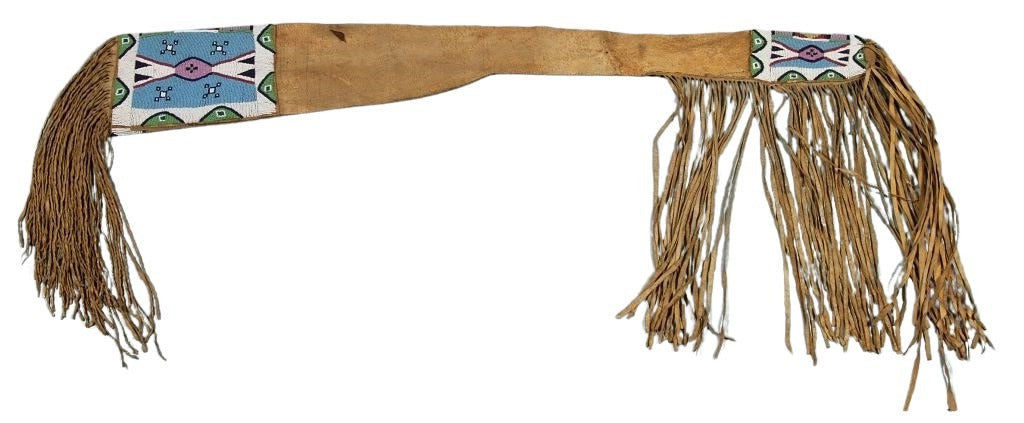 rifle sheath with fringes and decorative band on a white background