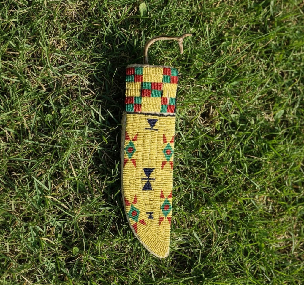 Native American yellow Beaded Knife Sheath