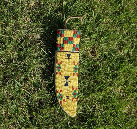 Native American yellow Beaded Knife Sheath