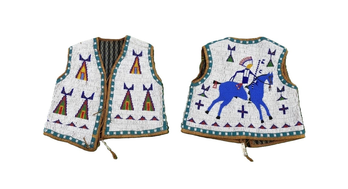  decorative beaded vest with Native American design and big horse at back
