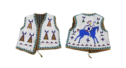  decorative beaded vest with Native American design and big horse at back