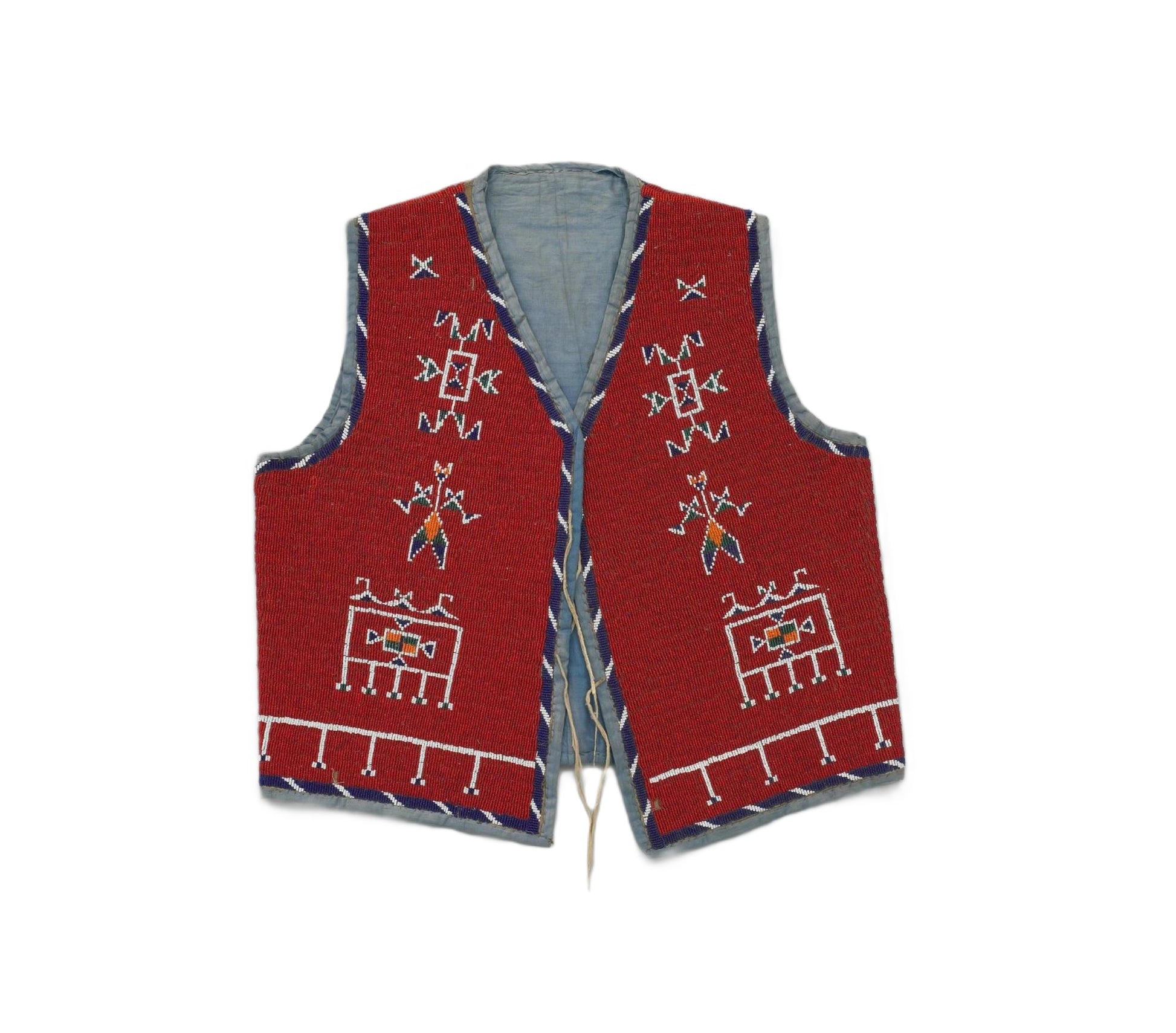 Red embroidered vest with patterns on a white background