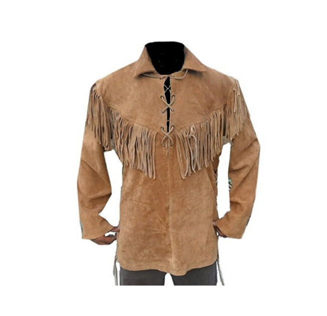 Mountain Man Buckskin Leather Shirt for Men PMS510