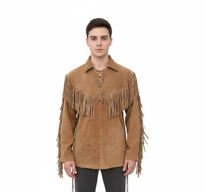 Mountain Man Buckskin Leather Shirt for Men PMS510