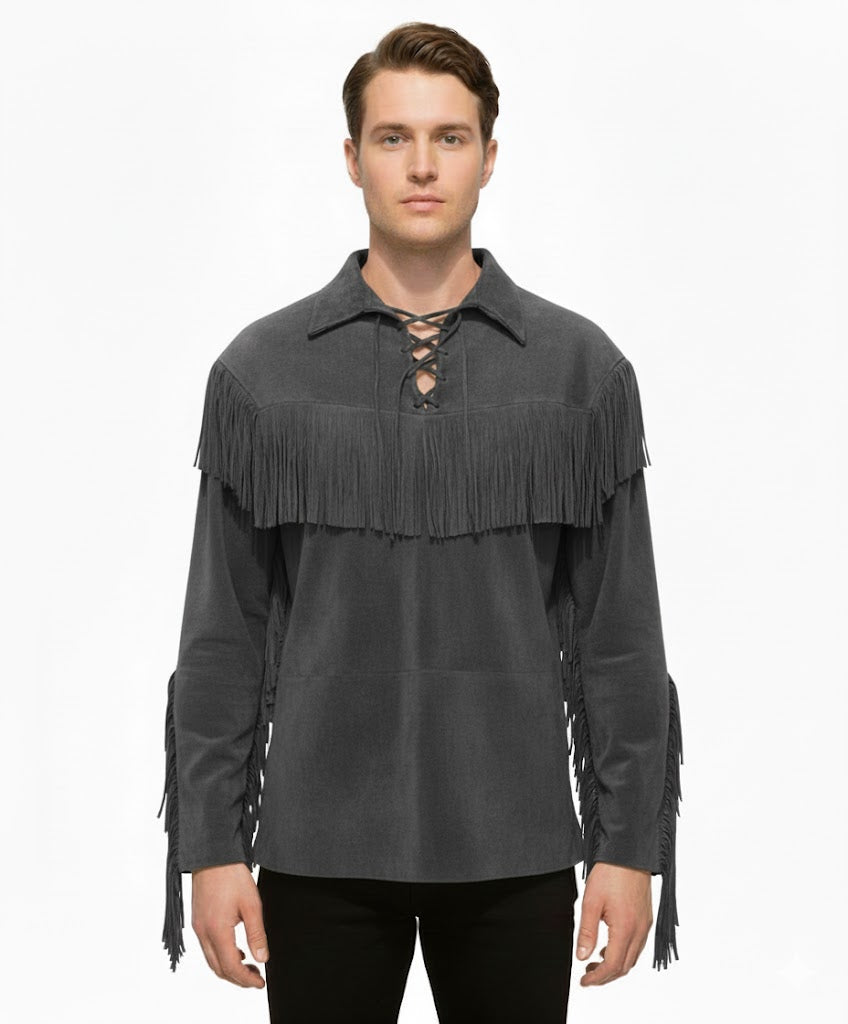Mountain Man Buckskin Suede Leather Shirt for Men PMS503