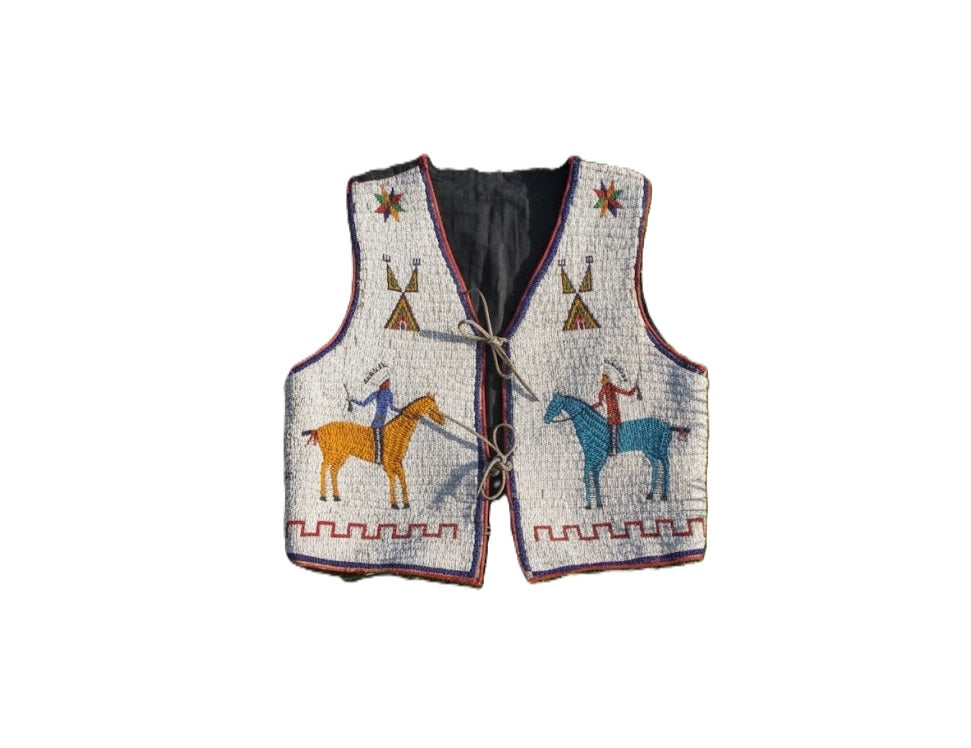 Decorative vest with horse and rider design on a white background
