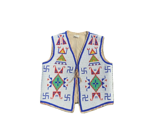 Decorative vest with geometric patterns on a white background
