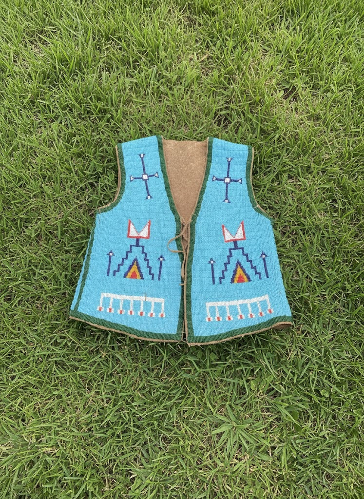 Native American Powwow Front Beaded Vest for Men