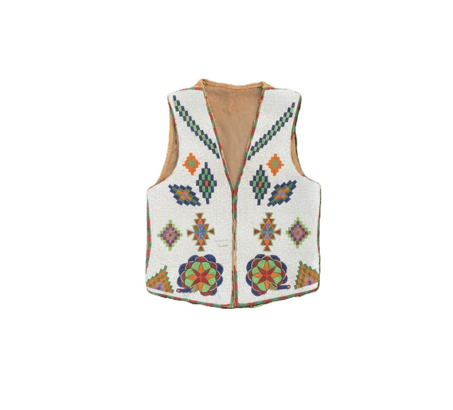 Decorative vest with colorful patterns on a white background