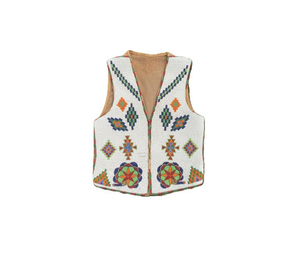 Decorative vest with colorful patterns on a white background
