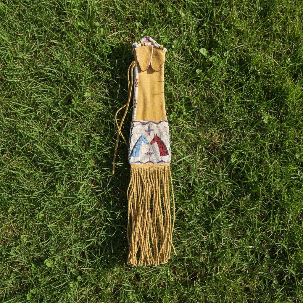 Decorative Pipe Bag with beadwork on a grassy background