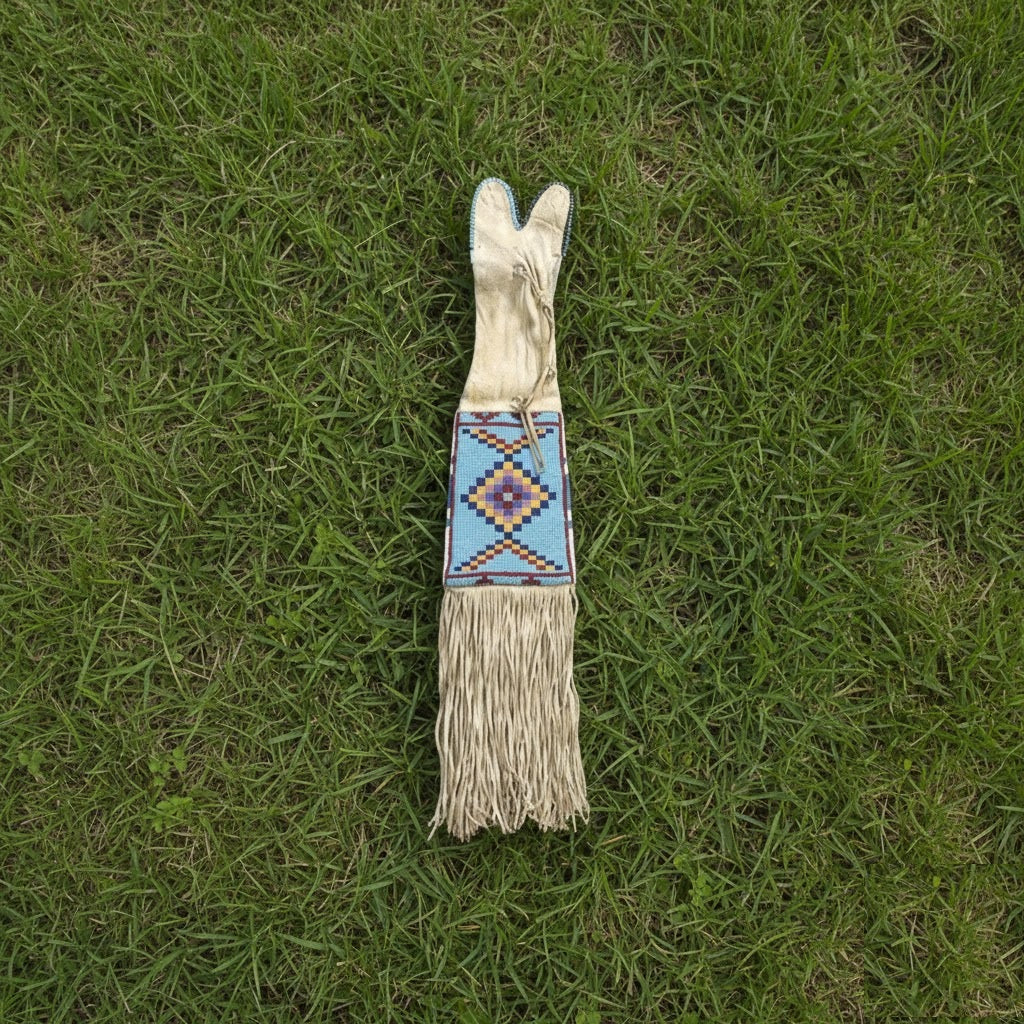 Decorative Pipe Bag with a colorful handle on grass