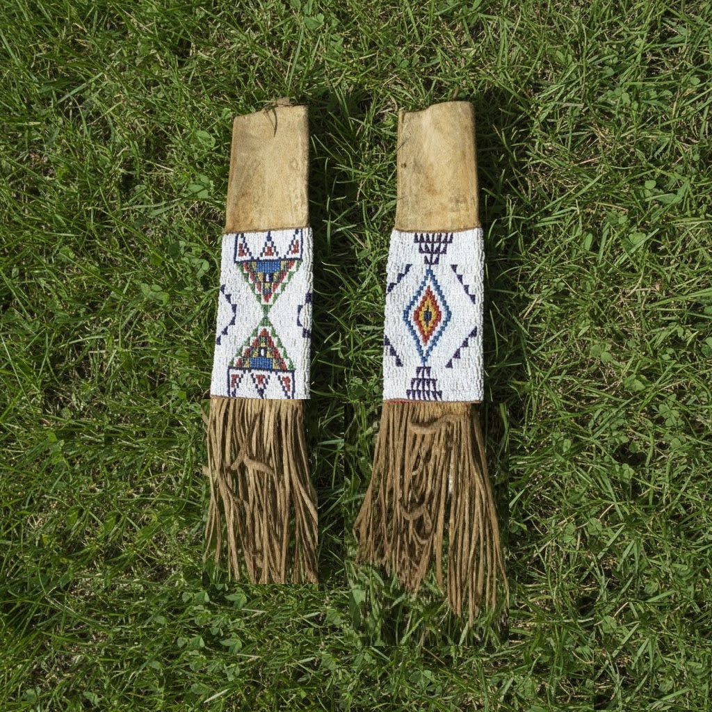 pipe bag with beaded top sections on a grassy background