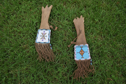 Native American beaded pipe bag front and back  on a white background