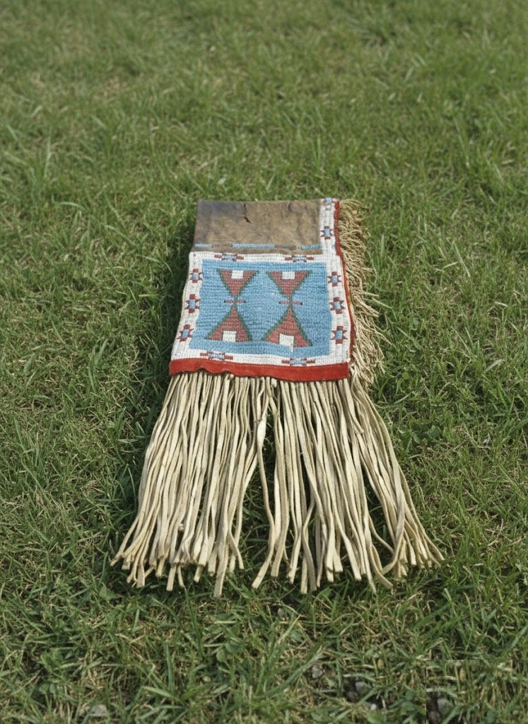 Traditional Bag with fringes on a grassy background