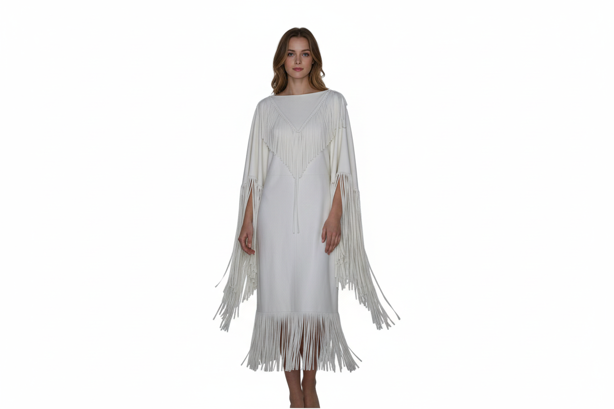 Native American Woman White Leather Dress I Wedding Dress PWD1067