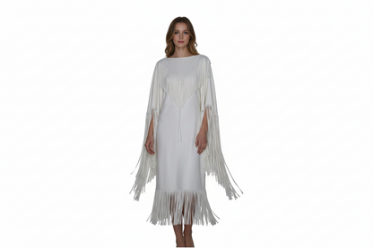 Native American Woman White Leather Dress I Wedding Dress PWD1067