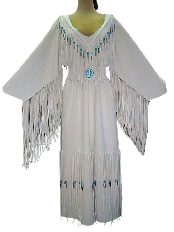 Native American Woman White Leather Dress I Wedding Dress PWD1027