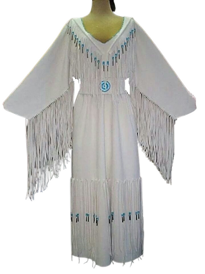 Native American Woman White Leather Dress I Wedding Dress PWD1027