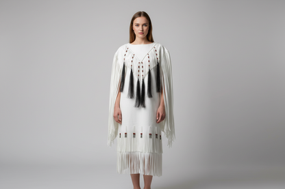 Native American Woman White Leather Dress I Wedding Dress PWD1049