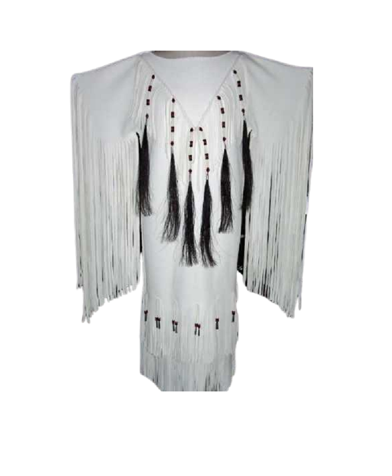 Native American Woman White Leather Dress I Wedding Dress PWD1049