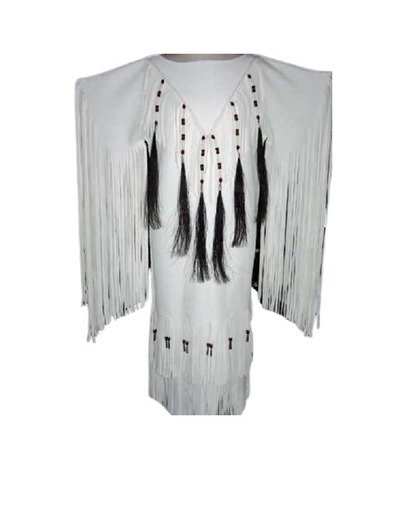 Native American Woman White Leather Dress I Wedding Dress PWD1049