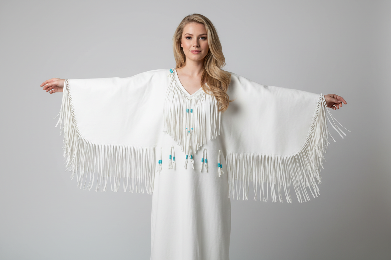 Native American Woman White Leather Dress I Wedding Dress PWD1051
