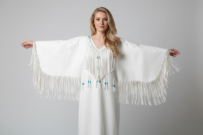 Native American Woman White Leather Dress I Wedding Dress PWD1051