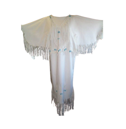 Native American Woman White Leather Dress I Wedding Dress PWD1051